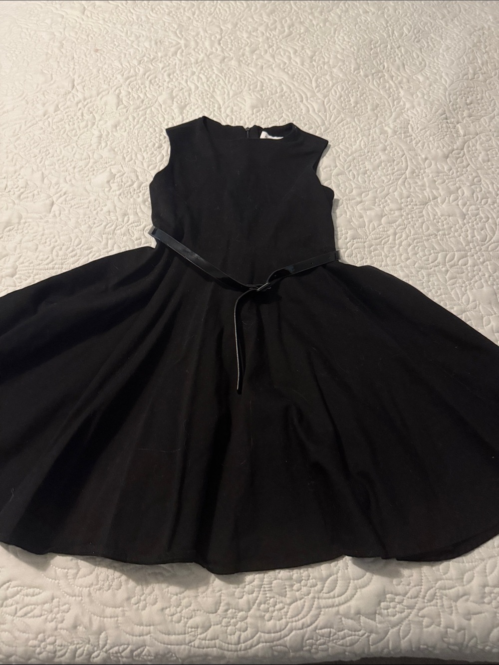 Black Sleeveless Fit-and-Flare Girls' Formal Dress with Waist Belt